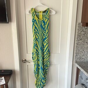 AKIRA Blue and Yellow Knit Midi Dress
